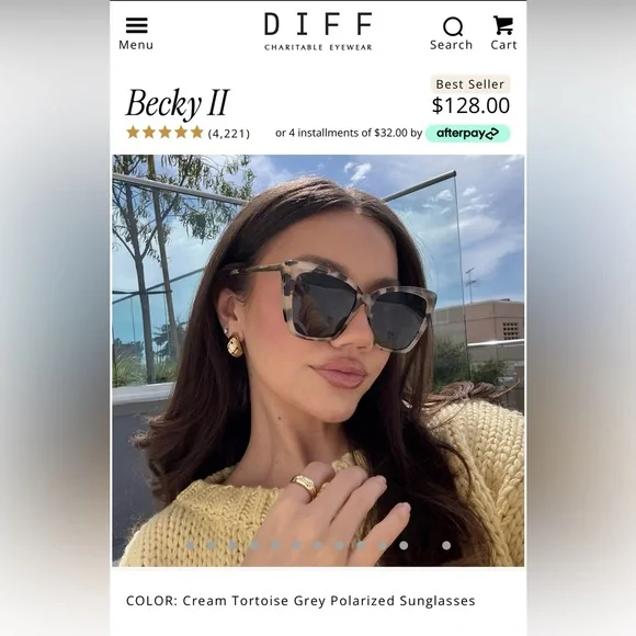 DIFF Eyewear Becky II Cream Tortoise Grey Polarized Sunglasses - Picture 13 of 15